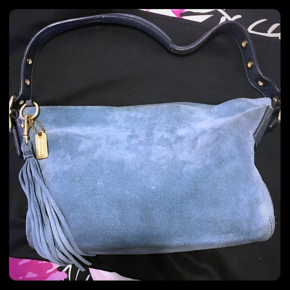 Coach Handbags - AUTH BLUE SUEDE COACH VINTAGE SHLDR BAG/ SMALL